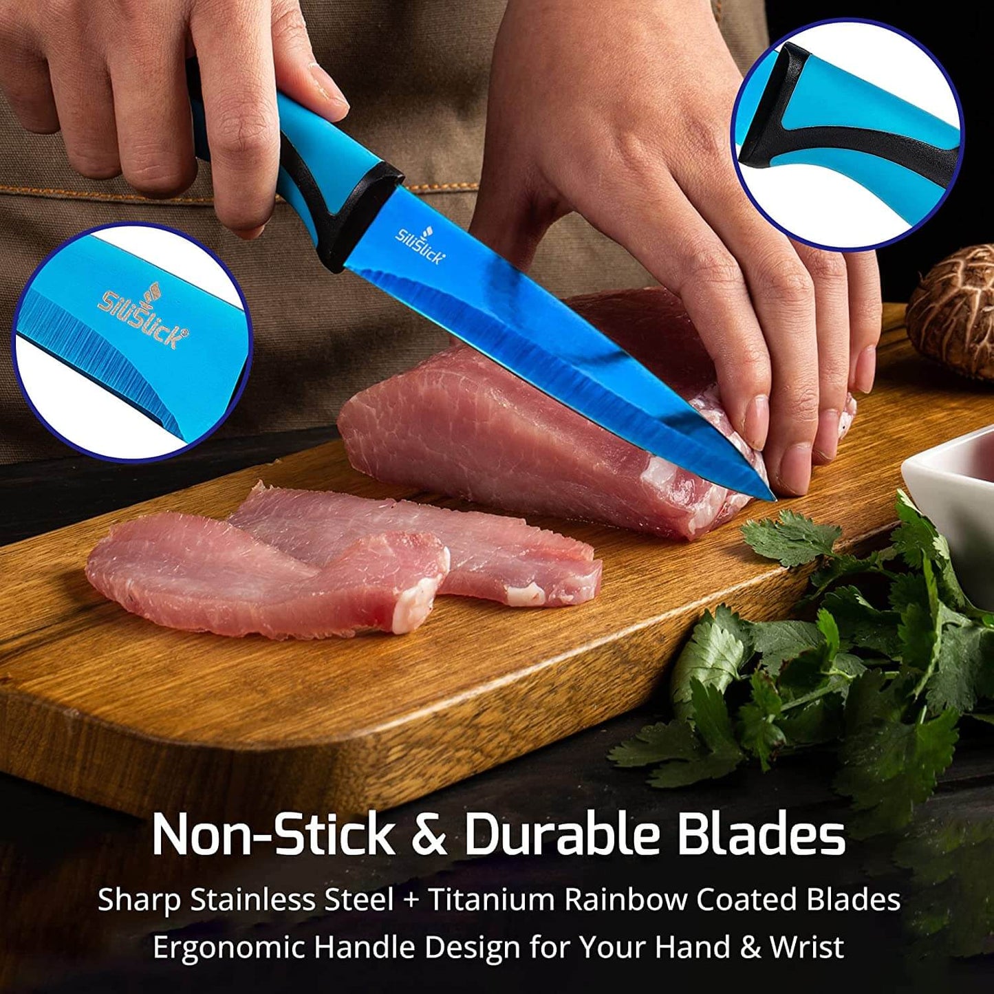 Steak Knife Set 4 Titanium Coated Black Handle, Black Blade