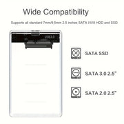 Transparent HDD Case HDD Enclosure 2.5 Inch SSD SATA To USB 3.0 Type-C 3.1 Adapter Portable External Hard Drive Box Tool-Free