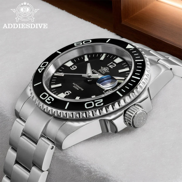 ADDIESDIVE New Diving Gift Watch Men 8215 Automatic Sapphire AR Coated Glass Ceramic Bezel Waterproof 200m Luminous Stainless St