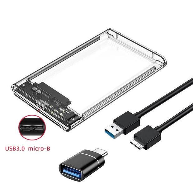 Transparent HDD Case HDD Enclosure 2.5 Inch SSD SATA To USB 3.0 Type-C 3.1 Adapter Portable External Hard Drive Box Tool-Free