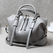 Retro Handheld Oil-Waxed Cowhide Leather Women's Boston Bag Large Capacity Trendy Women Shoulder Crossbody Bag Spacious Tote