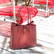 TOKO Recycled Woven Tote Bag, in Red & White