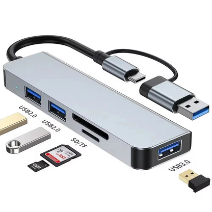 8 In 2 USB HUB With Splitter Card Reader, USB C Port, USB 3.0 / 2.0, SD/TF Splitter Card Reader, Docking Station