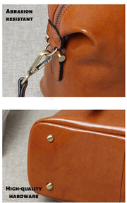 Retro Handheld Oil-Waxed Cowhide Leather Women's Boston Bag Large Capacity Trendy Women Shoulder Crossbody Bag Spacious Tote