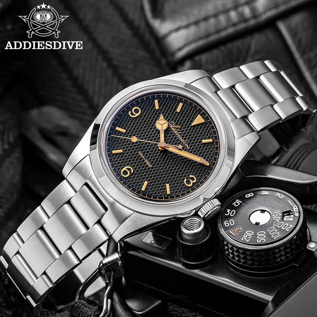 ADDIESDIVE New Men's Analog Watch Bubble Mirror Glass 100m Luminous Men's Quartz Watches with Stainless Steel Bracelet AD2096
