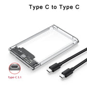 Transparent HDD Case HDD Enclosure 2.5 Inch SSD SATA To USB 3.0 Type-C 3.1 Adapter Portable External Hard Drive Box Tool-Free