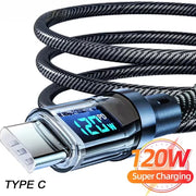 120W Type C to Type C Cable Phone Super Fast Charging Cable With LED Display USB To Type-C Data Cord For Xiaomi Samsung Huawei
