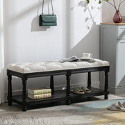 Extra-Long Button Tufted Storage Bench 45.5 Wide - Linen Fabric Upholstered Shoe Rack Entryway Furniture, End of Bed Bench
