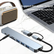 USB C Hub USB Splitter 8 in 1 USB Extender with 4 USB Port 1 USBC Port TF/SD Card Reader Audio Output Compatible for MacBook