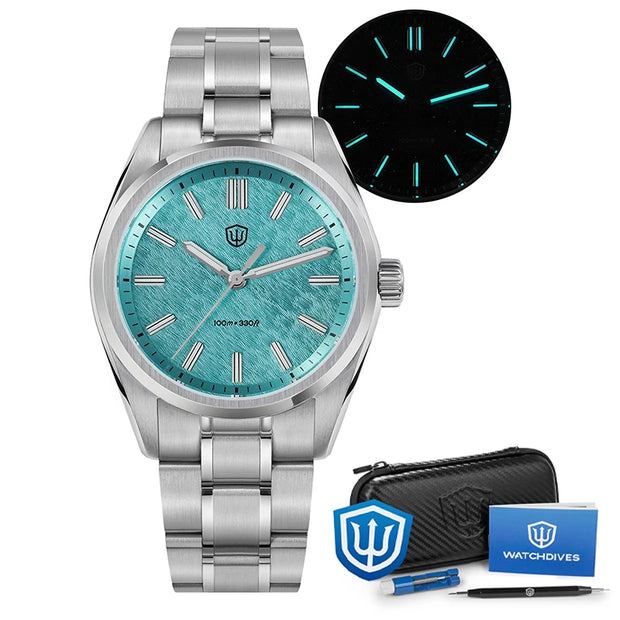 Watchdives WD0003B ‌Quartz Watches ‌VH31 Movement Aventurine Dial Watch 100m Waterproof Sapphire Crystal 36mm Vintage Watch