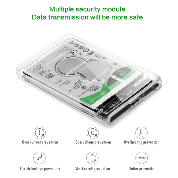 Transparent HDD Case HDD Enclosure 2.5 Inch SSD SATA To USB 3.0 Type-C 3.1 Adapter Portable External Hard Drive Box Tool-Free
