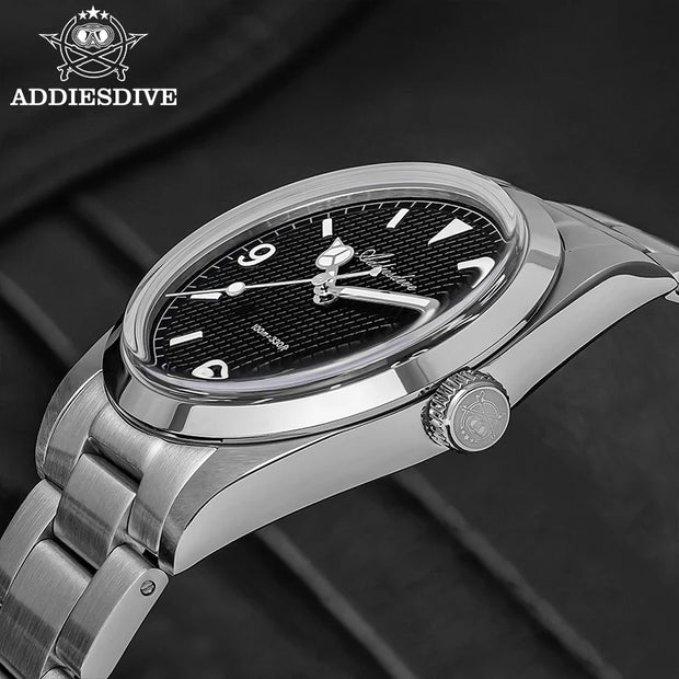 ADDIESDIVE New Men's Analog Watch Bubble Mirror Glass 100m Luminous Men's Quartz Watches with Stainless Steel Bracelet AD2096