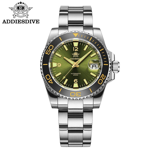 ADDIESDIVE New Diving Gift Watch Men 8215 Automatic Sapphire AR Coated Glass Ceramic Bezel Waterproof 200m Luminous Stainless St