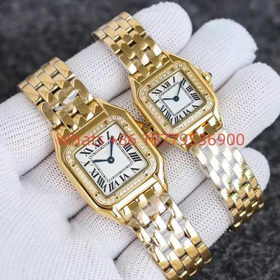 Custom Women Luxury Brand Square Roman Dial Gold And Silver Women's Steel With Diamond Case Quartz Movement Watches
