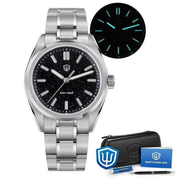 Watchdives WD0003B ‌Quartz Watches ‌VH31 Movement Aventurine Dial Watch 100m Waterproof Sapphire Crystal 36mm Vintage Watch