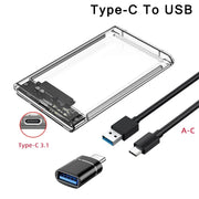Transparent HDD Case HDD Enclosure 2.5 Inch SSD SATA To USB 3.0 Type-C 3.1 Adapter Portable External Hard Drive Box Tool-Free