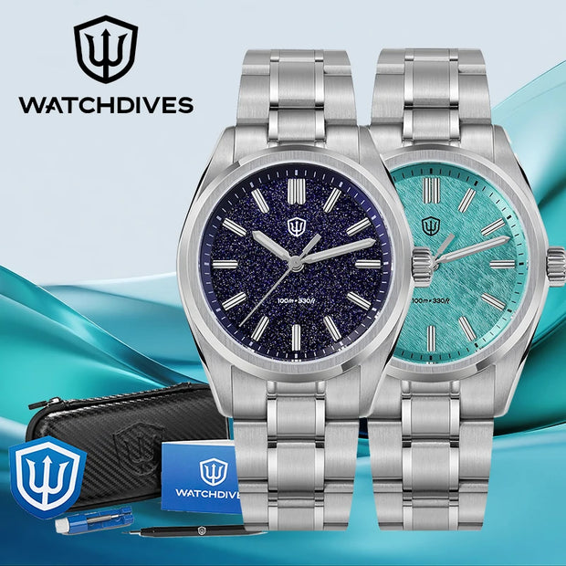 Watchdives WD0003B ‌Quartz Watches ‌VH31 Movement Aventurine Dial Watch 100m Waterproof Sapphire Crystal 36mm Vintage Watch