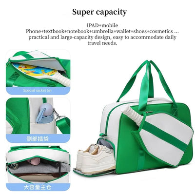 Pickleball Bag Large Capacity Wet-Dry Separation Racquet Paddle Storage Bag For Women Pickleball Handbag With Shoe Compartment
