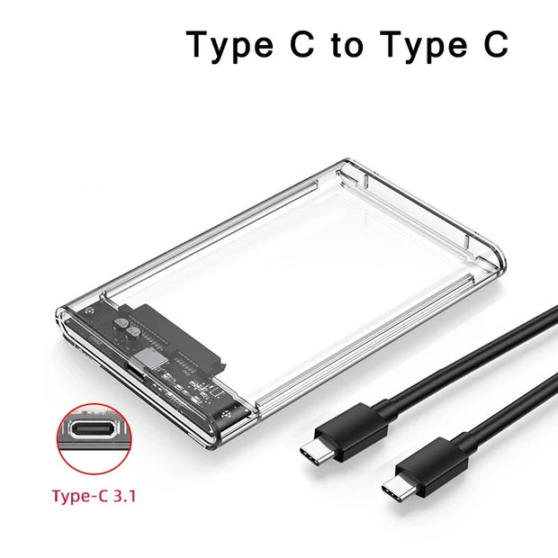 Transparent HDD Case HDD Enclosure 2.5 Inch SSD SATA To USB 3.0 Type-C 3.1 Adapter Portable External Hard Drive Box Tool-Free