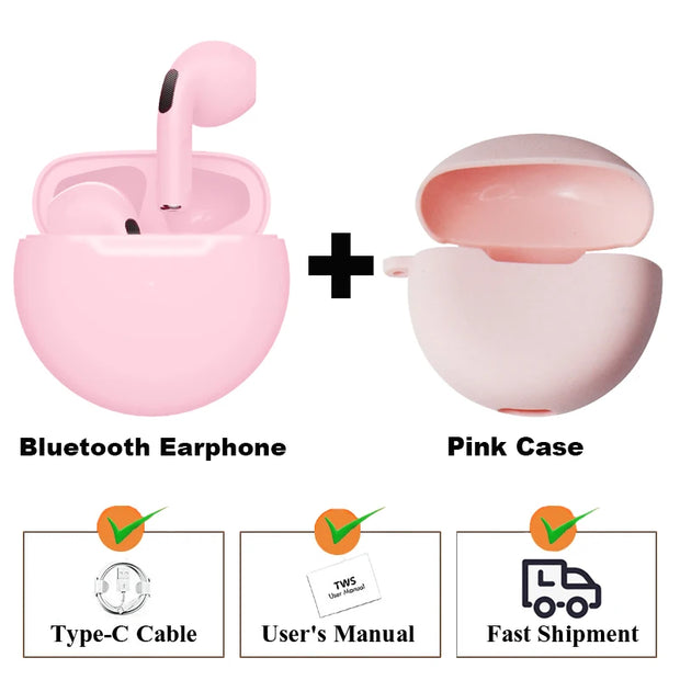 New TWS Earphone Bluetooth Headphones with Mic 9D Stereo Pro 6 Earbuds Wireless Bluetooth Headset apply to smartphones