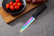 Steak Knife Set 4 Rainbow Titanium Coated Blades & Black Handles