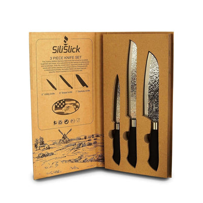 Embossed Hammered Blades 3 Piece Knife Set