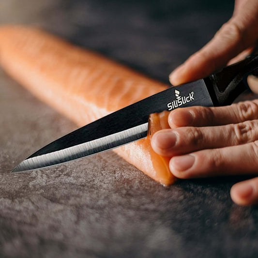 Steak Knife Set 4 Titanium Coated Black Handle, Black Blade