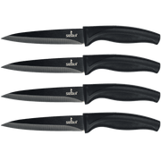 Steak Knife Set 4 Titanium Coated Black Handle, Black Blade