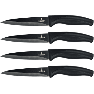 Steak Knife Set 4 Titanium Coated Black Handle, Black Blade