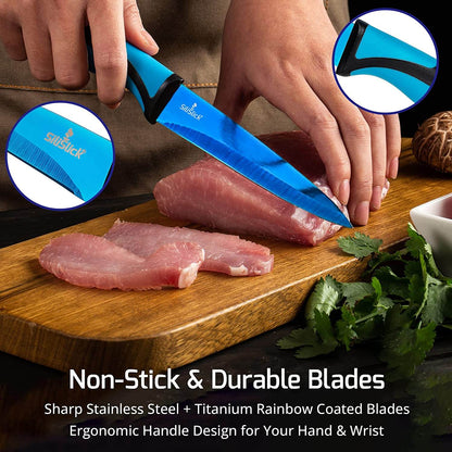Steak Knife Set 4 Titanium Coated Black Handle, Black Blade