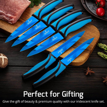 Steak Knife Set 4 Titanium Coated Black Handle, Black Blade