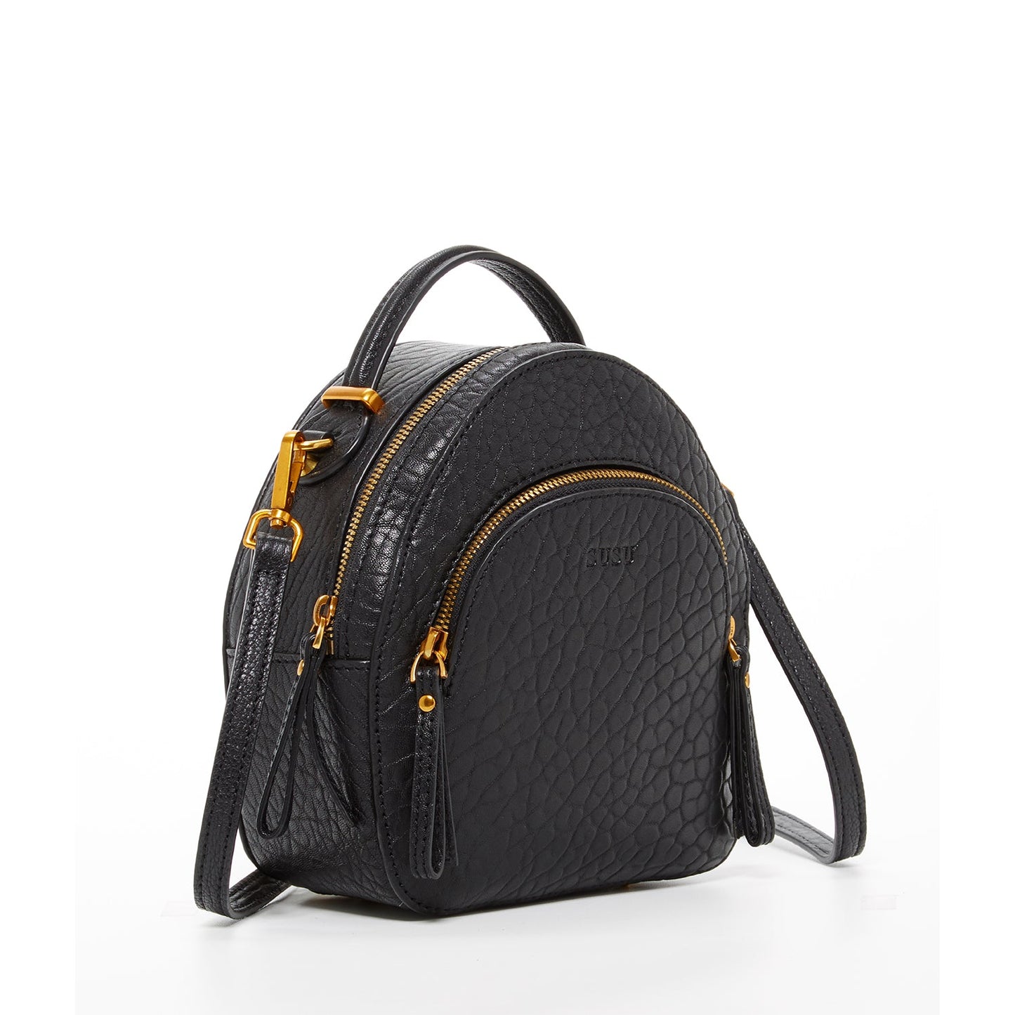 SUSU Small Black Leather Backpack Purse for Women Convertible Crossbody Bag