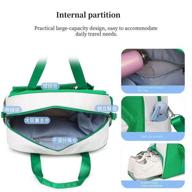 Pickleball Bag Large Capacity Wet-Dry Separation Racquet Paddle Storage Bag For Women Pickleball Handbag With Shoe Compartment