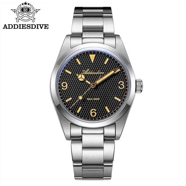 ADDIESDIVE New Men's Analog Watch Bubble Mirror Glass 100m Luminous Men's Quartz Watches with Stainless Steel Bracelet AD2096