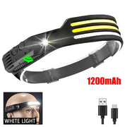 COB LED Sensor Head Lamp Induction Headlamp Built-in Battery Flashlight USB Rechargeable Head Torch 5 Lighting Modes Headlight