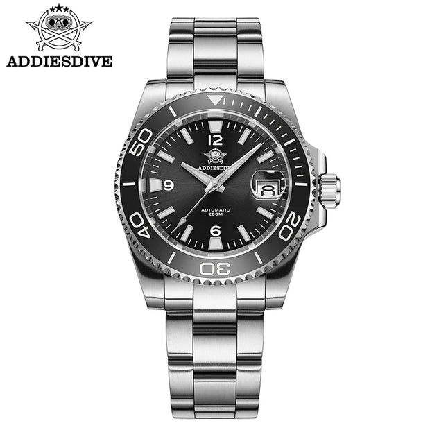 ADDIESDIVE New Diving Gift Watch Men 8215 Automatic Sapphire AR Coated Glass Ceramic Bezel Waterproof 200m Luminous Stainless St