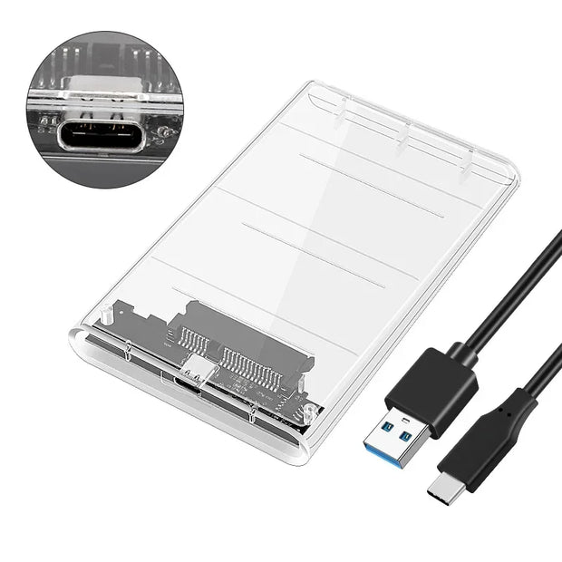 Transparent HDD Case HDD Enclosure 2.5 Inch SSD SATA To USB 3.0 Type-C 3.1 Adapter Portable External Hard Drive Box Tool-Free