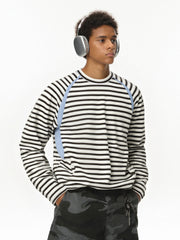 Color Block Streetwear T-Shirt Men's Loose Fit Long Sleeve Striped Top American Style Casual Shirt Crewneck Pullover Fall Winter