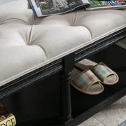 Extra-Long Button Tufted Storage Bench 45.5 Wide - Linen Fabric Upholstered Shoe Rack Entryway Furniture, End of Bed Bench