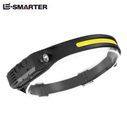 COB LED Sensor Head Lamp Induction Headlamp Built-in Battery Flashlight USB Rechargeable Head Torch 5 Lighting Modes Headlight
