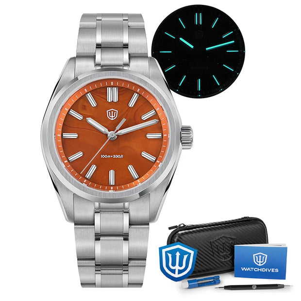 Watchdives WD0003B ‌Quartz Watches ‌VH31 Movement Aventurine Dial Watch 100m Waterproof Sapphire Crystal 36mm Vintage Watch