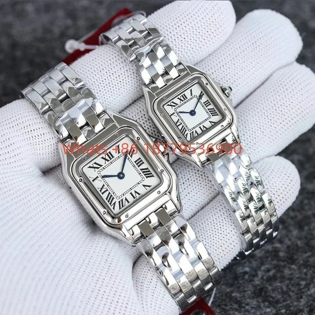 Custom Women Luxury Brand Square Roman Dial Gold And Silver Women's Steel With Diamond Case Quartz Movement Watches
