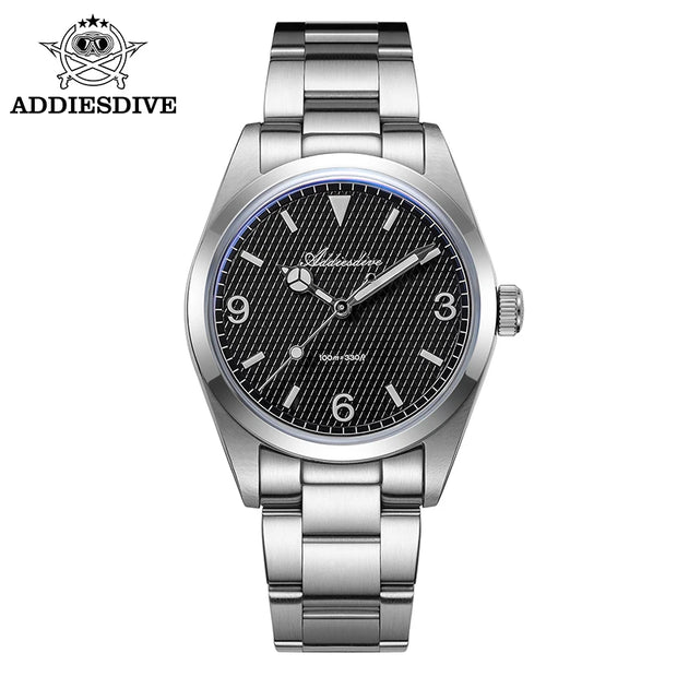 ADDIESDIVE New Men's Analog Watch Bubble Mirror Glass 100m Luminous Men's Quartz Watches with Stainless Steel Bracelet AD2096