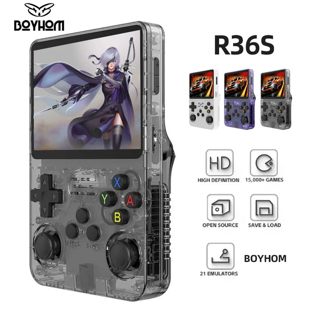 R36S Retro Handheld Video Game Console Linux System 3.5-inch IPS Screen Mini Portable Handheld Video Player 64GB 15000 Games
