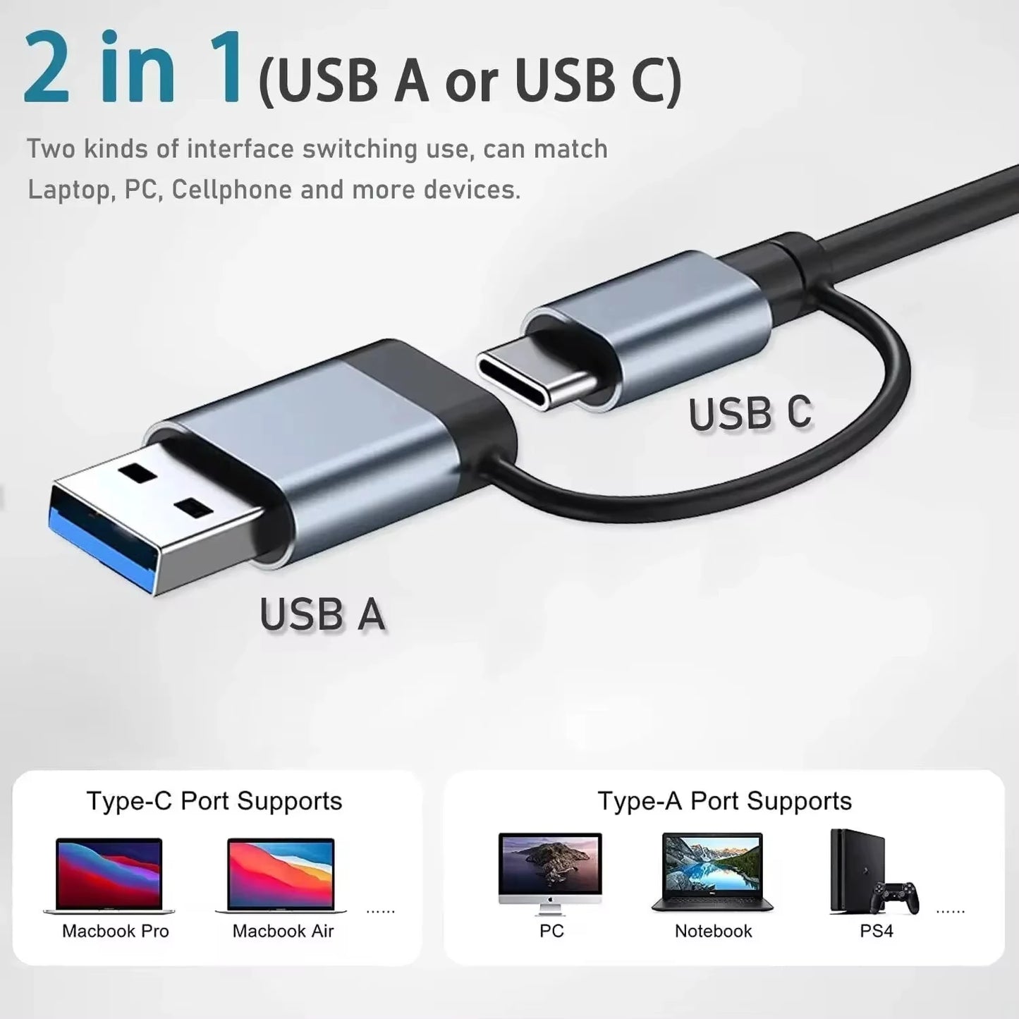8 In 2 USB HUB With Splitter Card Reader, USB C Port, USB 3.0 / 2.0, SD/TF Splitter Card Reader, Docking Station