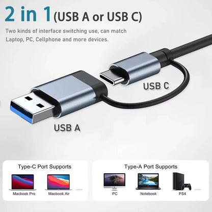 8 In 2 USB HUB With Splitter Card Reader, USB C Port, USB 3.0 / 2.0, SD/TF Splitter Card Reader, Docking Station