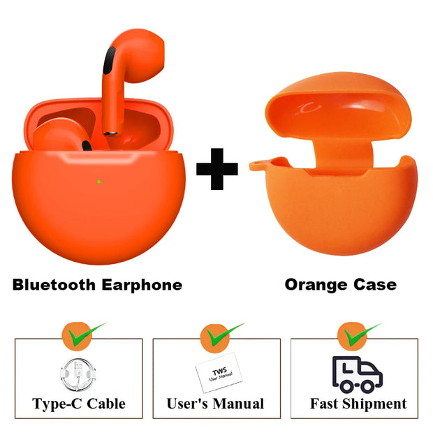 New TWS Earphone Bluetooth Headphones with Mic 9D Stereo Pro 6 Earbuds Wireless Bluetooth Headset apply to smartphones